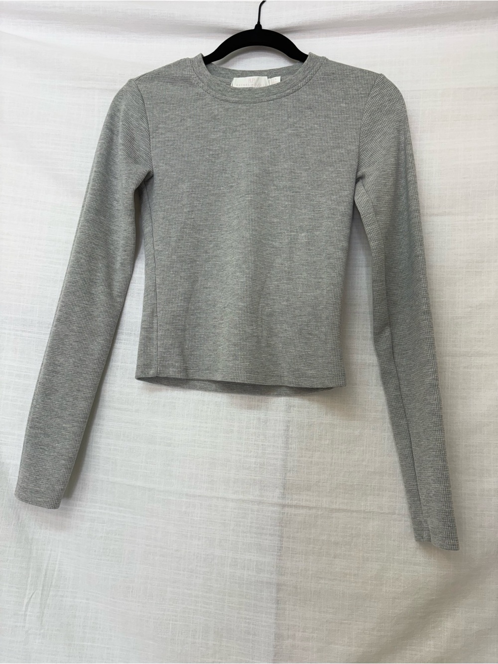 Rachel Parcell Light Grey Ribbed Long-Sleeve Crewneck Top